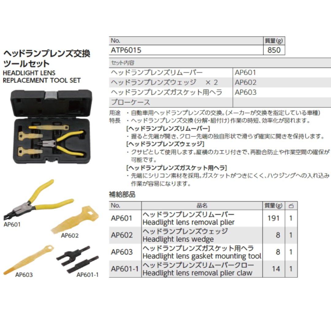 KTC ヘッドランプレンズ交換ツールセット ATP6015 京都機械工具 | 工具の通販 FINE PIECE  デリバリー｜自動車の整備機器・用品・システムがネットでお得に仕入れできる業者向け卸売サイト｜エーミング・スキャンツールからアライメントテスターまで